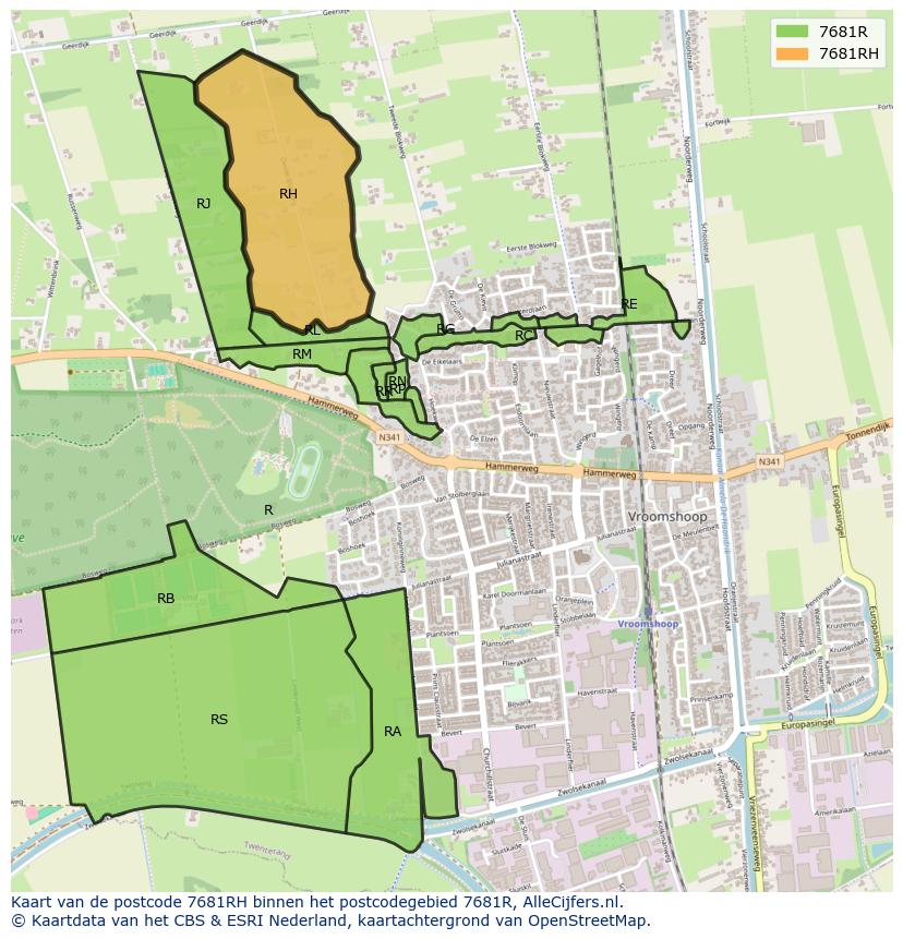 Afbeelding van het postcodegebied 7681 RH op de kaart.
