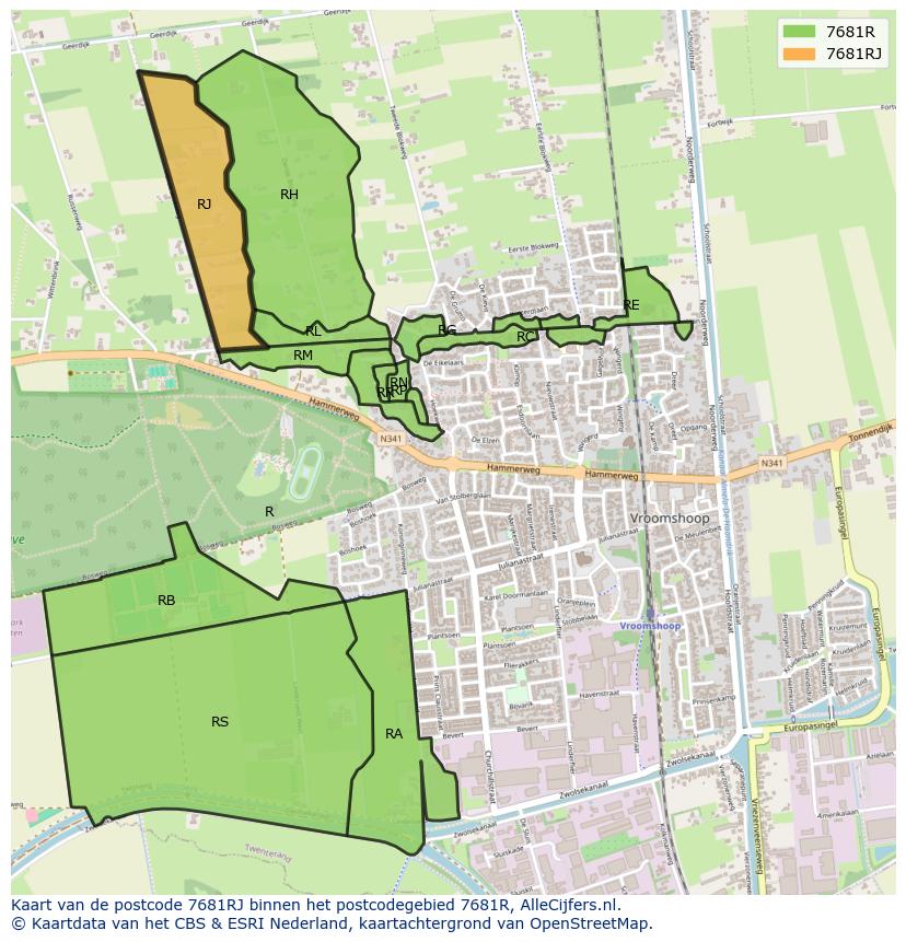Afbeelding van het postcodegebied 7681 RJ op de kaart.