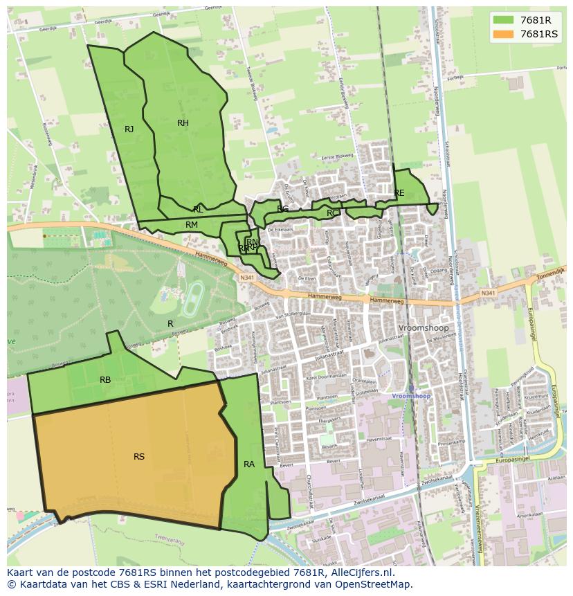 Afbeelding van het postcodegebied 7681 RS op de kaart.