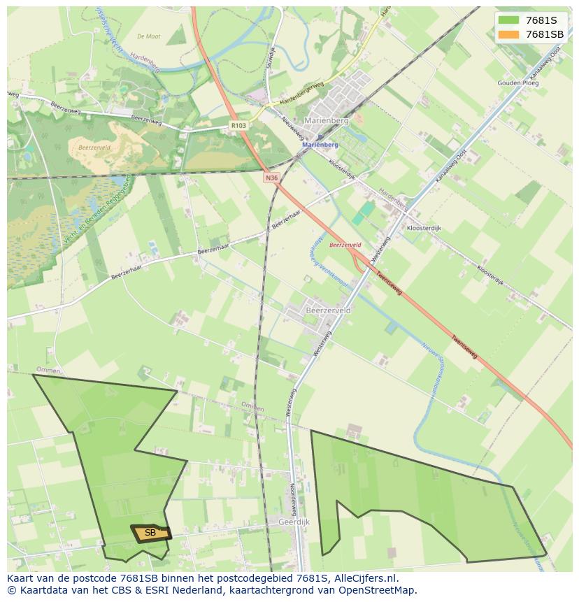 Afbeelding van het postcodegebied 7681 SB op de kaart.