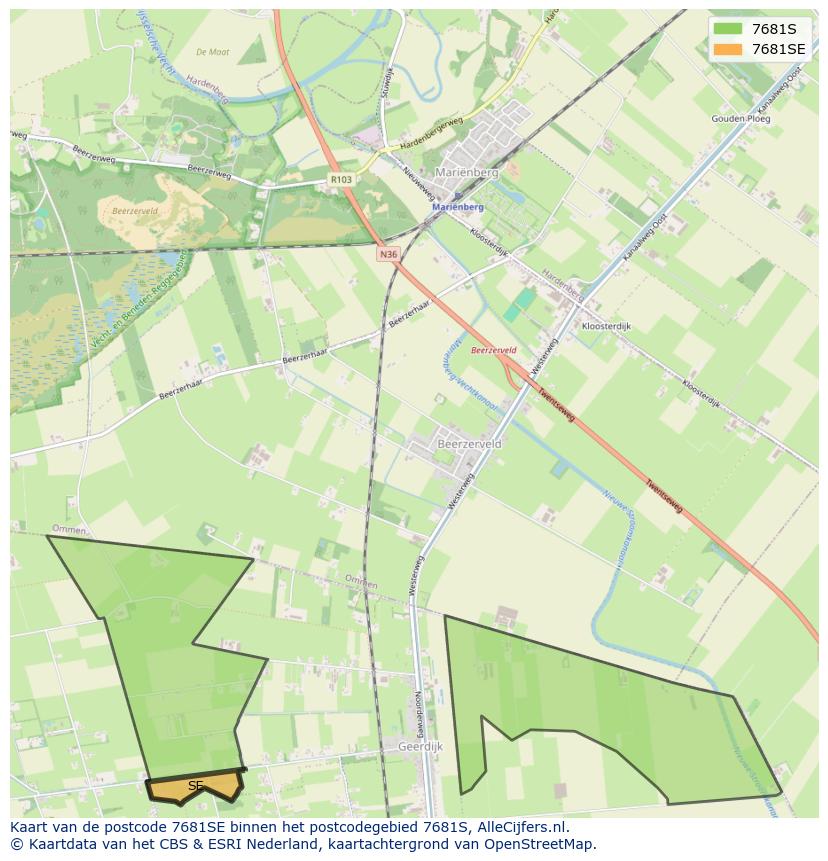 Afbeelding van het postcodegebied 7681 SE op de kaart.