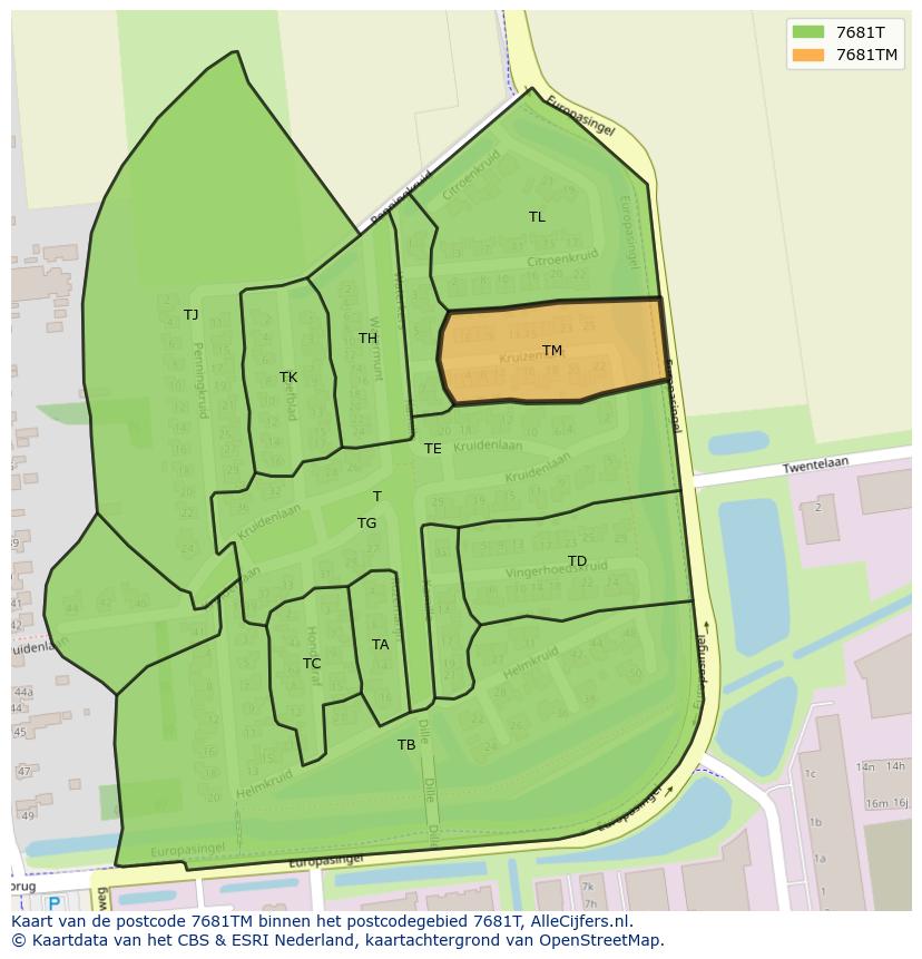 Afbeelding van het postcodegebied 7681 TM op de kaart.