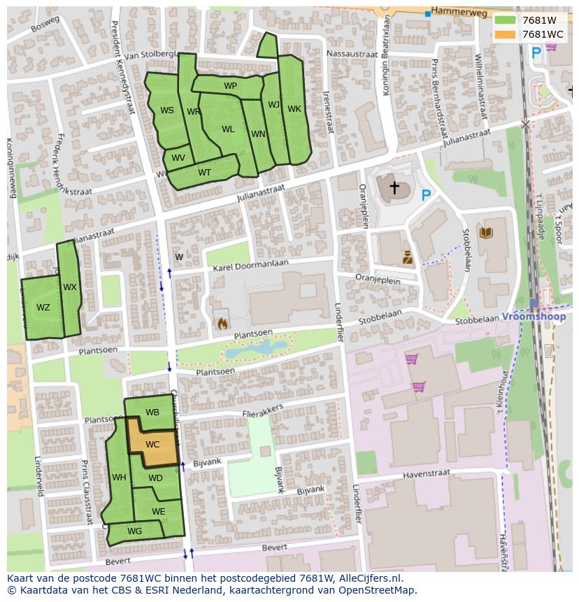 Afbeelding van het postcodegebied 7681 WC op de kaart.