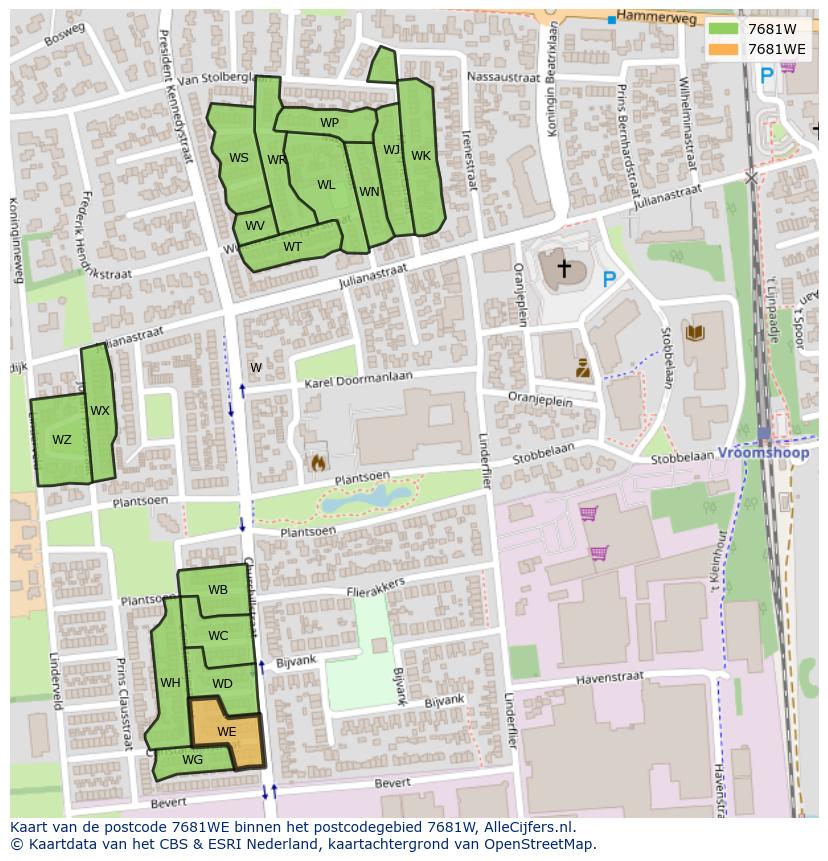 Afbeelding van het postcodegebied 7681 WE op de kaart.