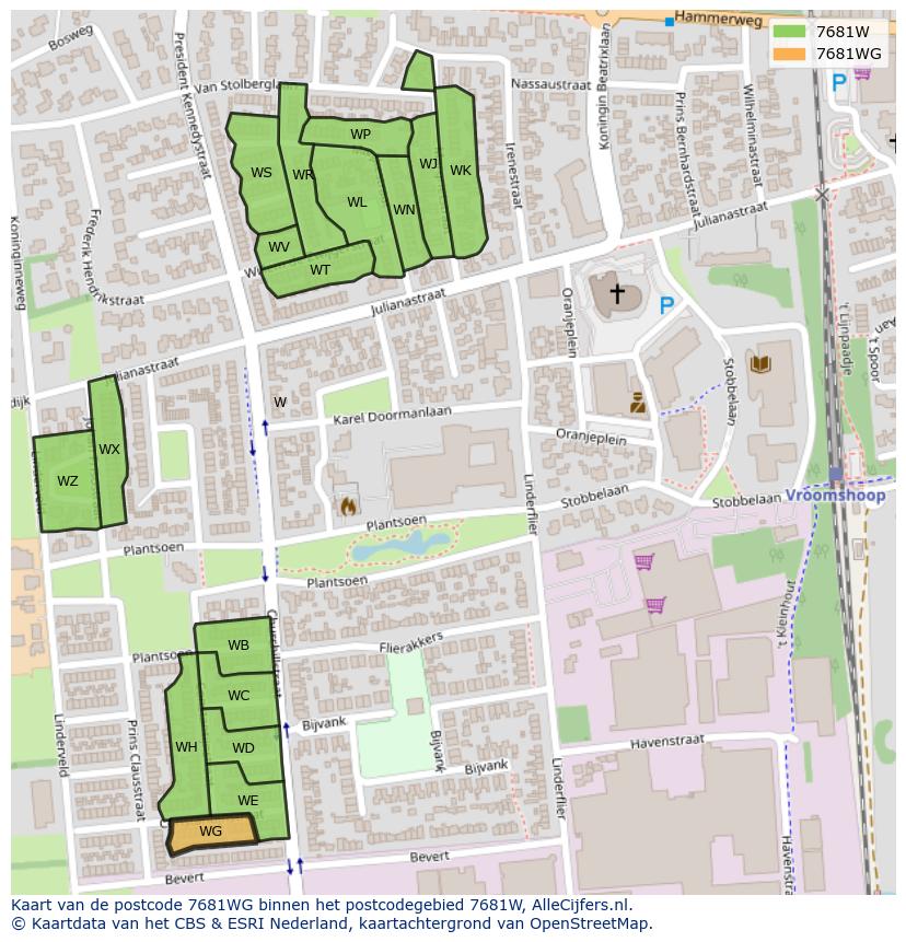 Afbeelding van het postcodegebied 7681 WG op de kaart.