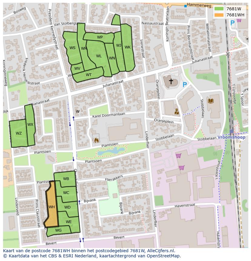 Afbeelding van het postcodegebied 7681 WH op de kaart.