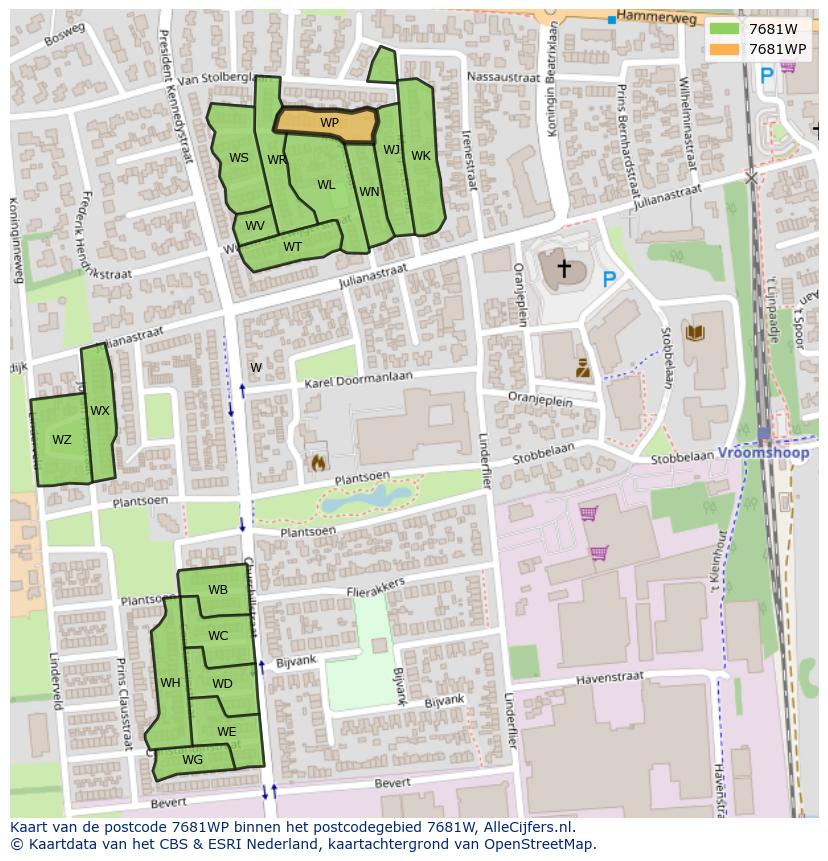 Afbeelding van het postcodegebied 7681 WP op de kaart.