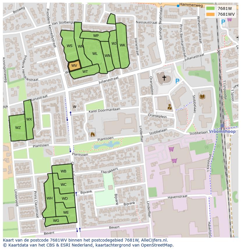 Afbeelding van het postcodegebied 7681 WV op de kaart.