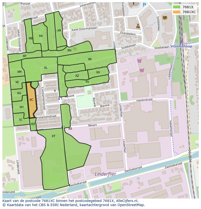 Afbeelding van het postcodegebied 7681 XC op de kaart.