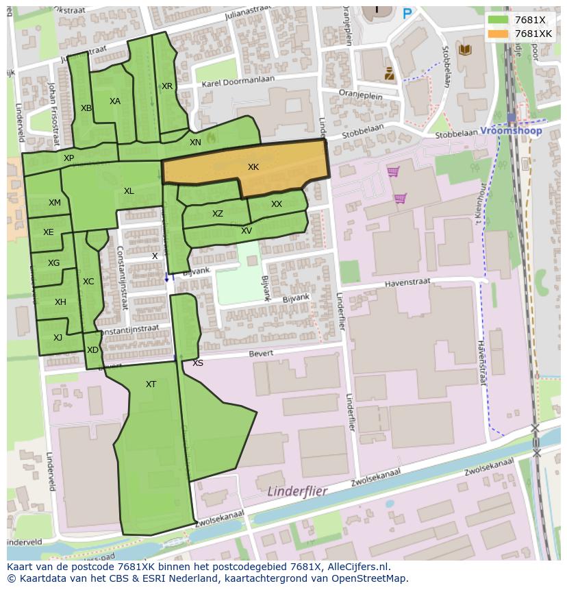 Afbeelding van het postcodegebied 7681 XK op de kaart.