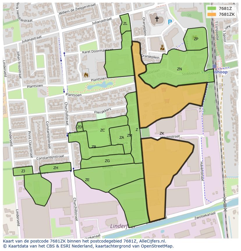 Afbeelding van het postcodegebied 7681 ZK op de kaart.