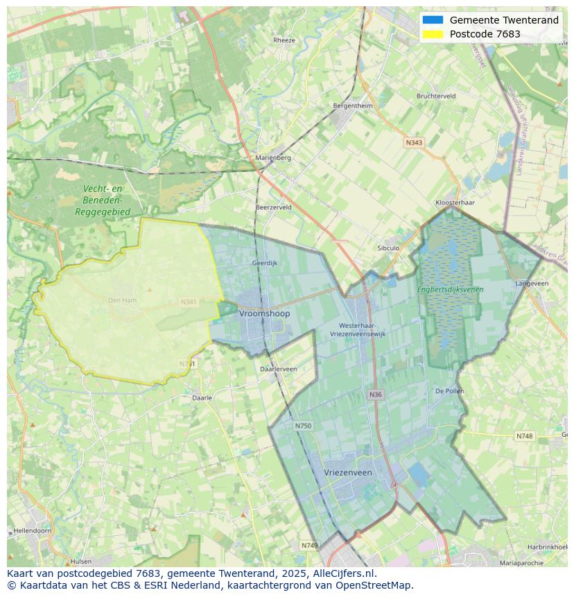 Afbeelding van het postcodegebied 7683 op de kaart.