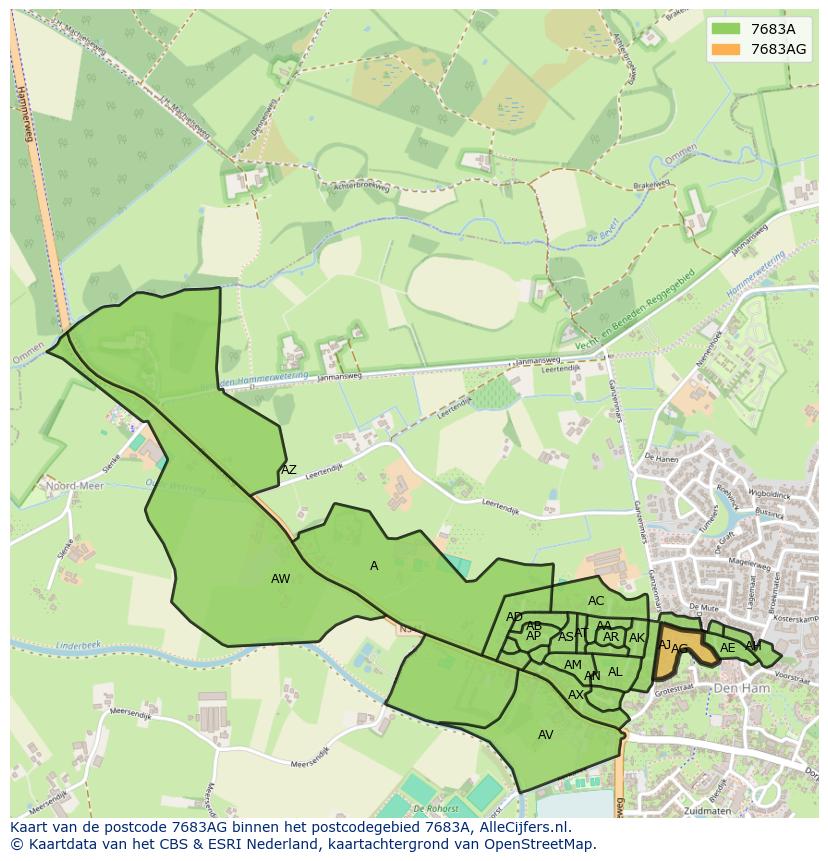 Afbeelding van het postcodegebied 7683 AG op de kaart.