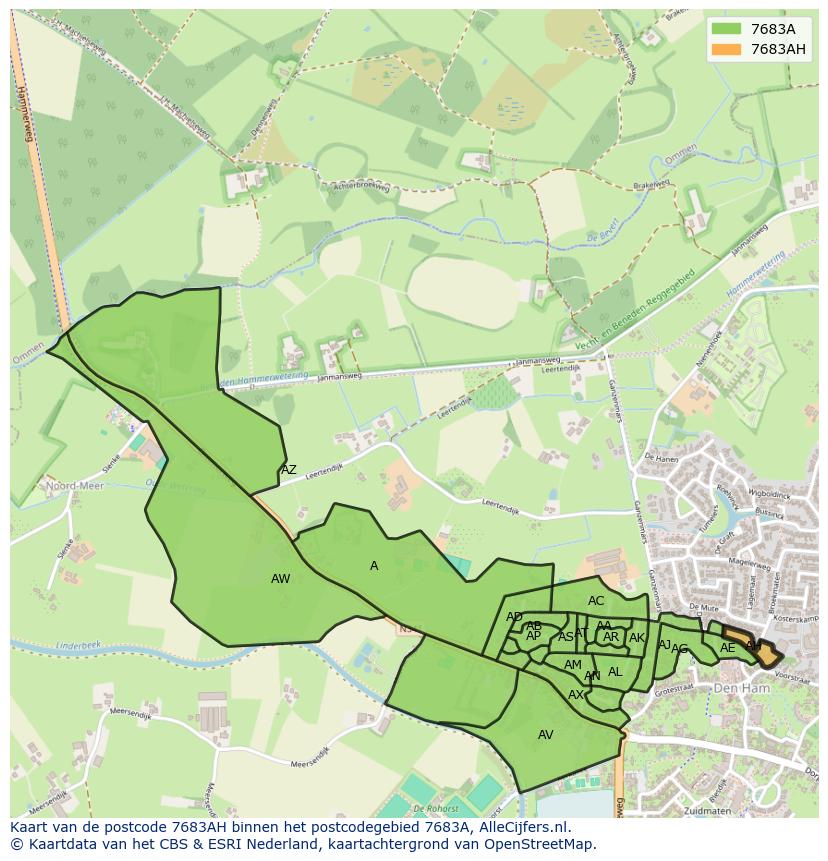Afbeelding van het postcodegebied 7683 AH op de kaart.