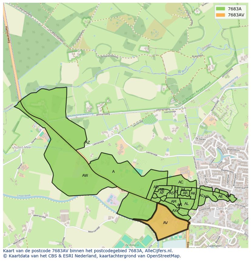 Afbeelding van het postcodegebied 7683 AV op de kaart.