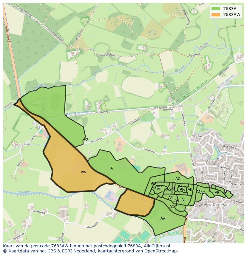 Afbeelding van het postcodegebied 7683 AW op de kaart.