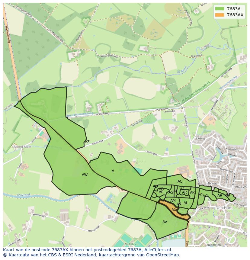 Afbeelding van het postcodegebied 7683 AX op de kaart.