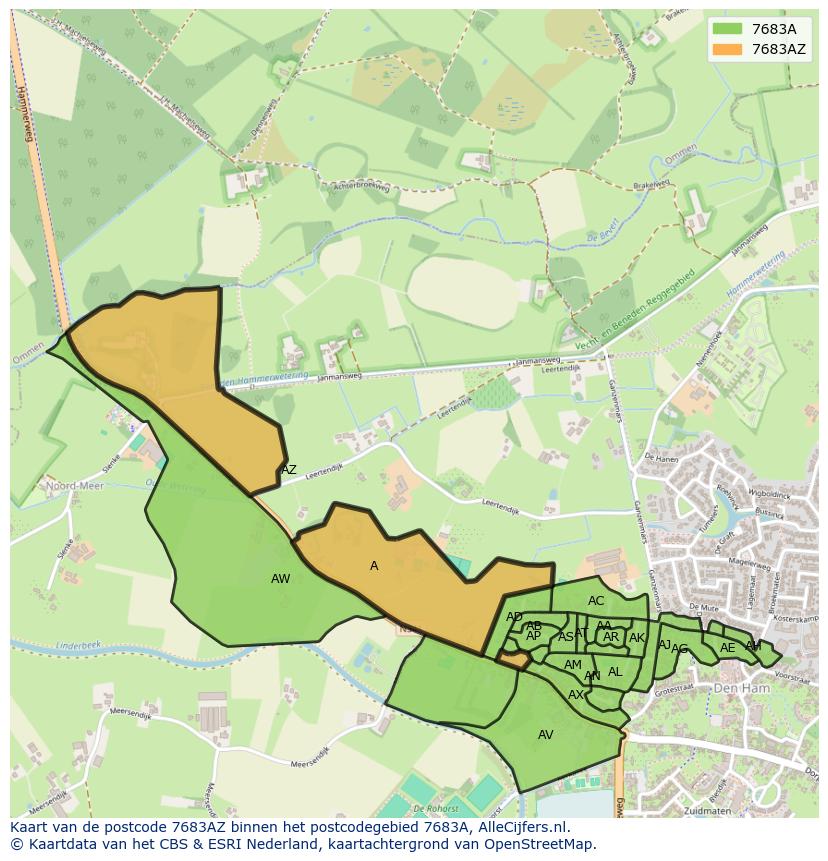 Afbeelding van het postcodegebied 7683 AZ op de kaart.