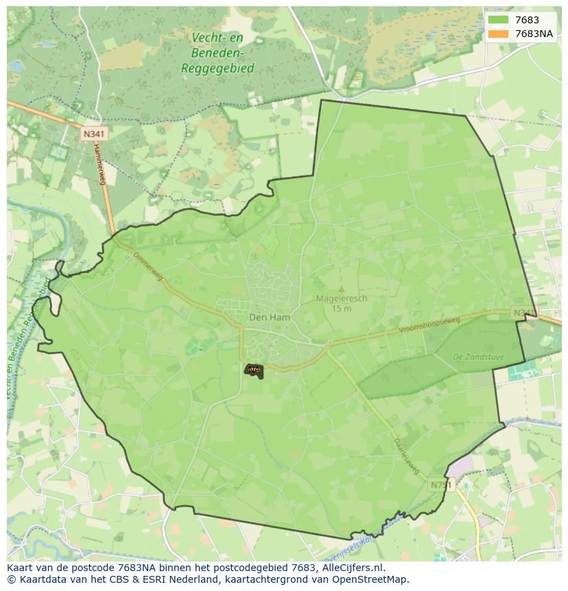 Afbeelding van het postcodegebied 7683 NA op de kaart.