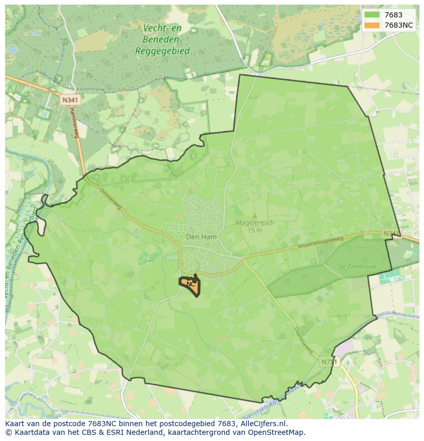 Afbeelding van het postcodegebied 7683 NC op de kaart.
