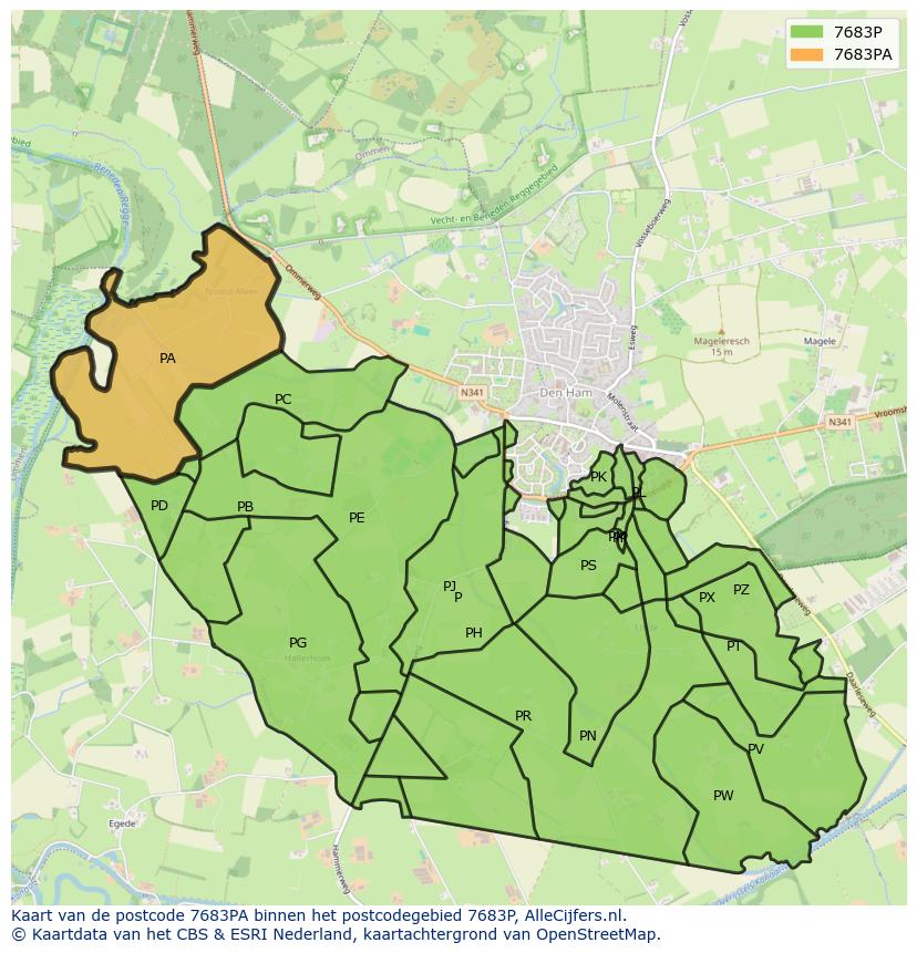 Afbeelding van het postcodegebied 7683 PA op de kaart.