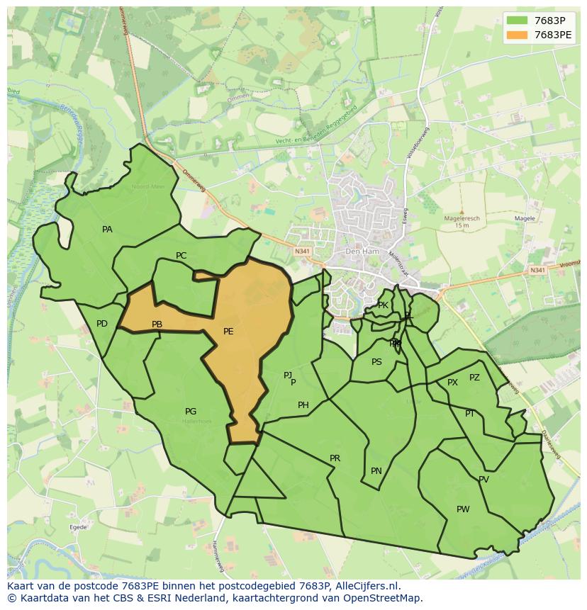 Afbeelding van het postcodegebied 7683 PE op de kaart.
