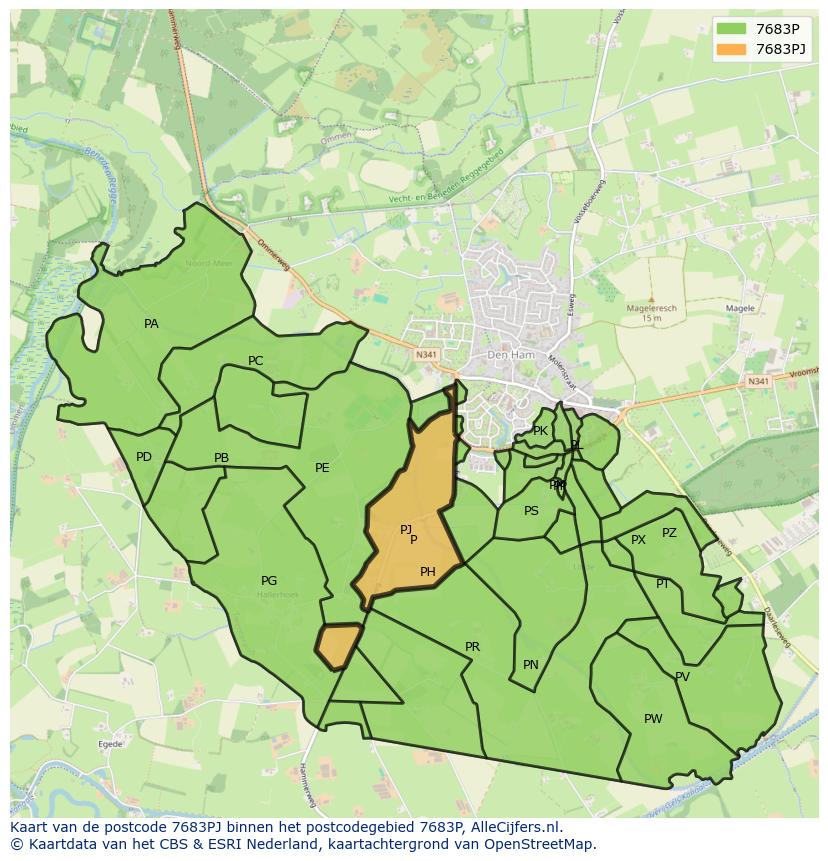 Afbeelding van het postcodegebied 7683 PJ op de kaart.