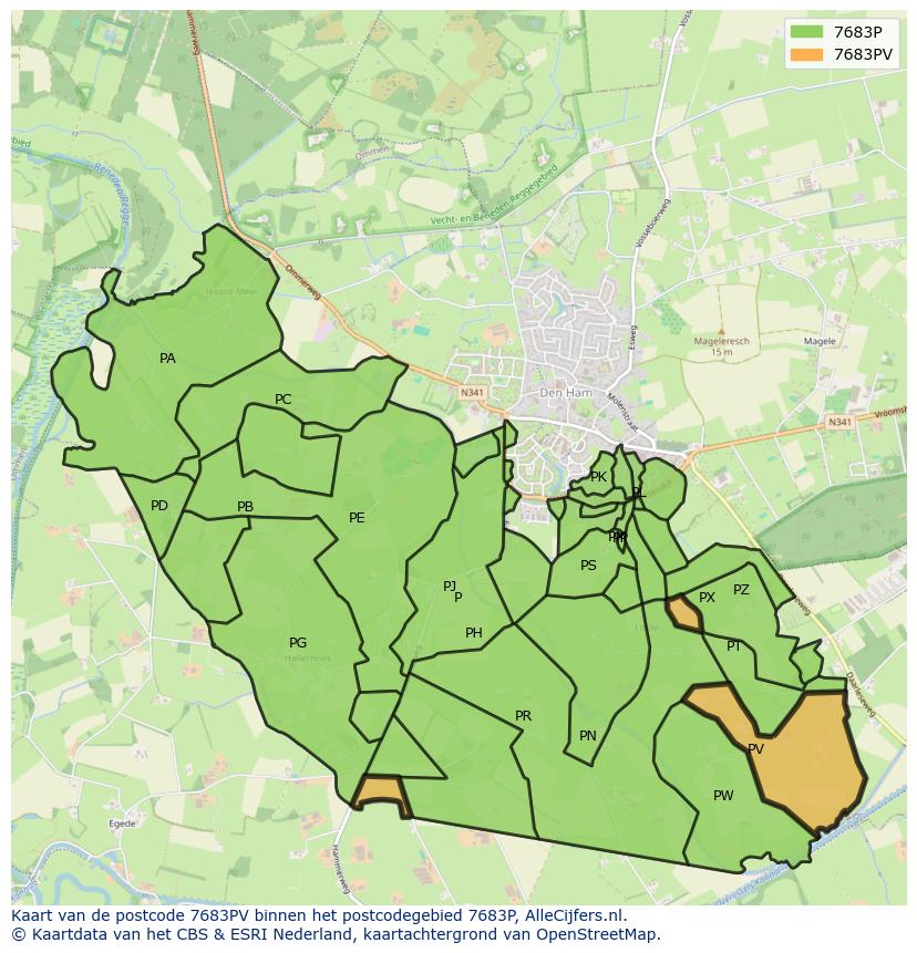 Afbeelding van het postcodegebied 7683 PV op de kaart.