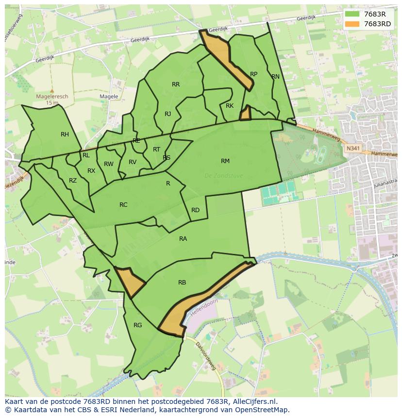 Afbeelding van het postcodegebied 7683 RD op de kaart.