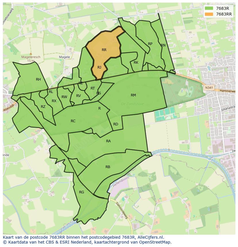 Afbeelding van het postcodegebied 7683 RR op de kaart.