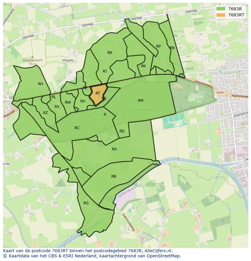 Afbeelding van het postcodegebied 7683 RT op de kaart.