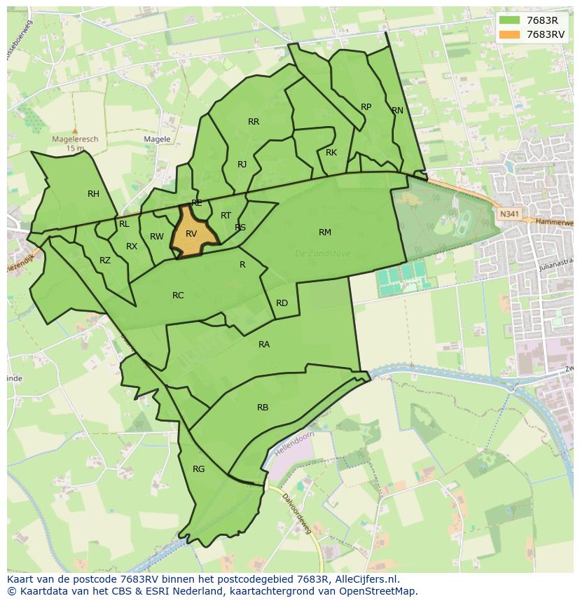 Afbeelding van het postcodegebied 7683 RV op de kaart.