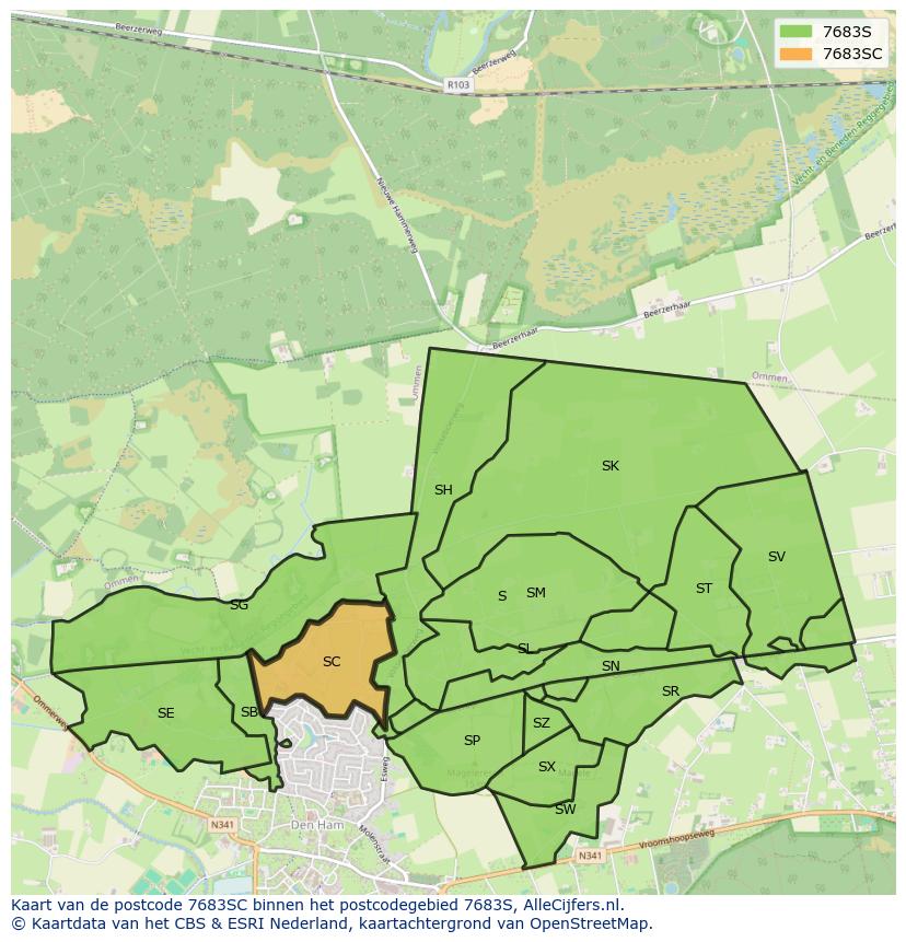 Afbeelding van het postcodegebied 7683 SC op de kaart.