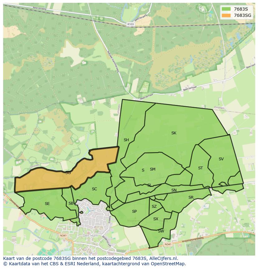 Afbeelding van het postcodegebied 7683 SG op de kaart.