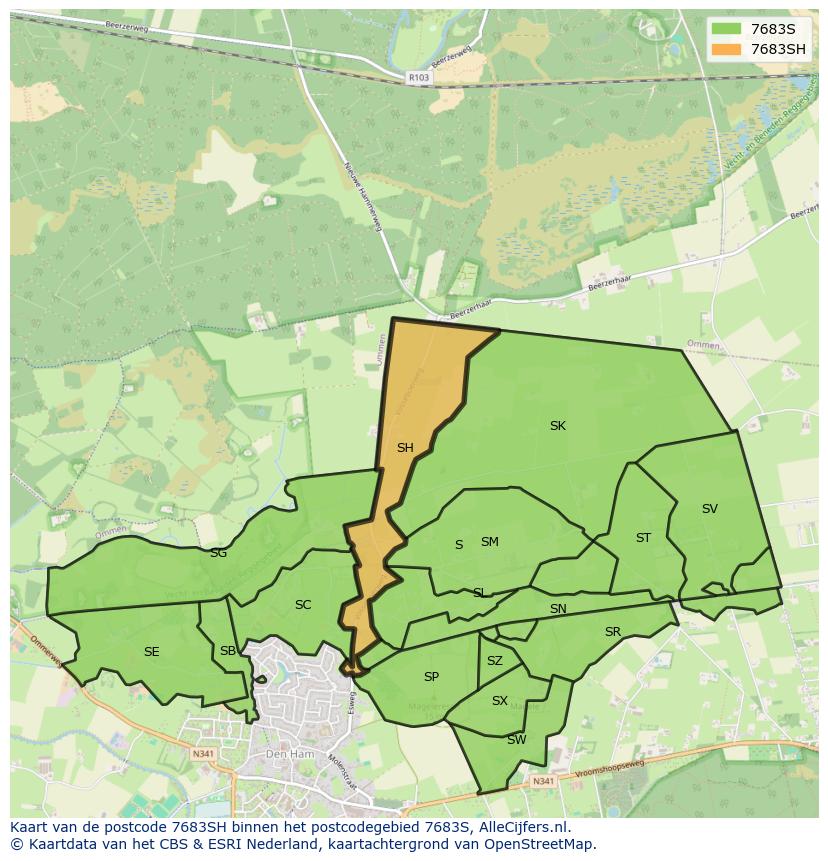 Afbeelding van het postcodegebied 7683 SH op de kaart.