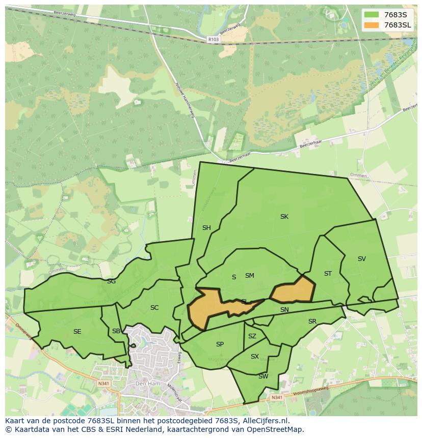 Afbeelding van het postcodegebied 7683 SL op de kaart.