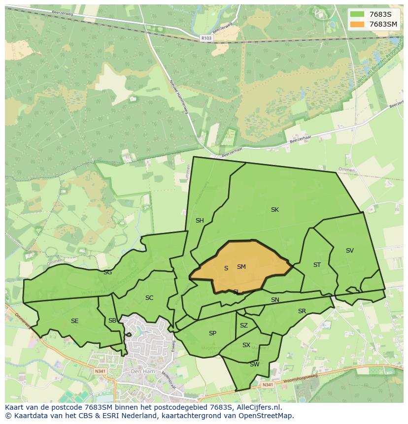 Afbeelding van het postcodegebied 7683 SM op de kaart.