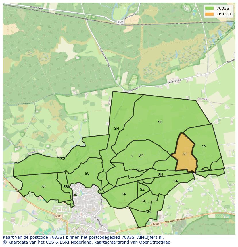 Afbeelding van het postcodegebied 7683 ST op de kaart.