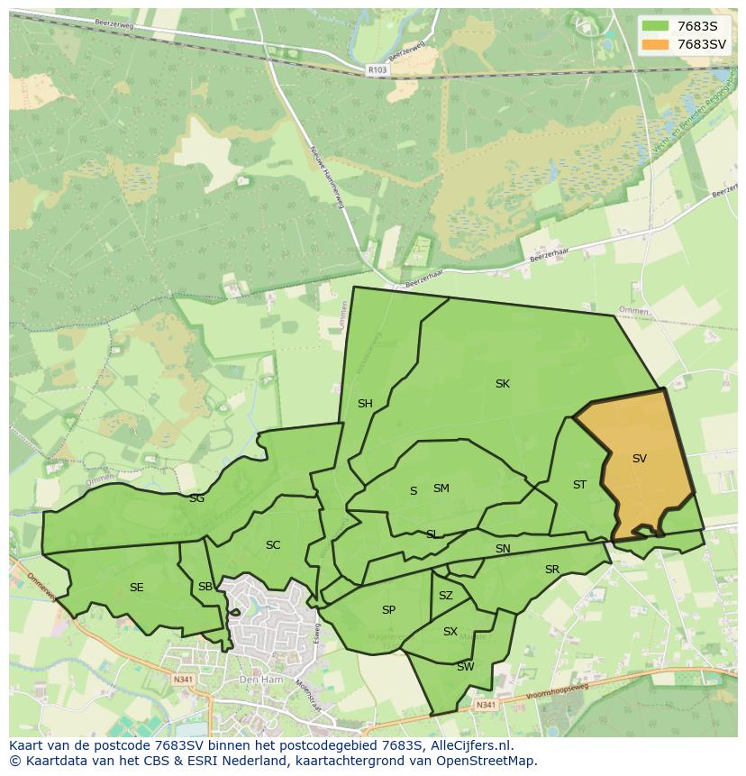 Afbeelding van het postcodegebied 7683 SV op de kaart.