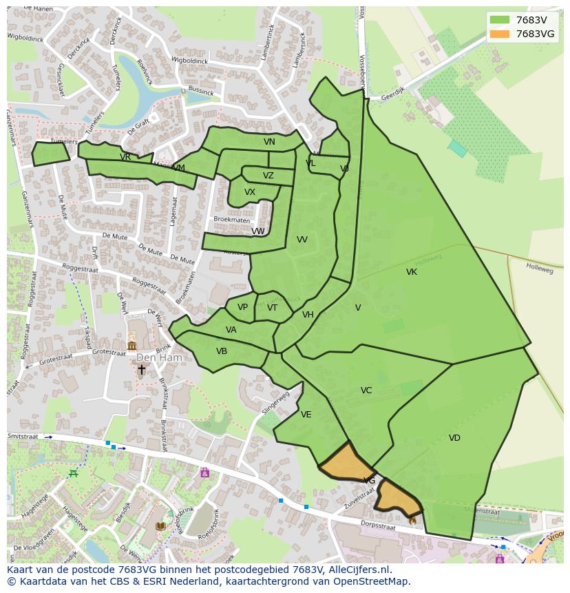 Afbeelding van het postcodegebied 7683 VG op de kaart.