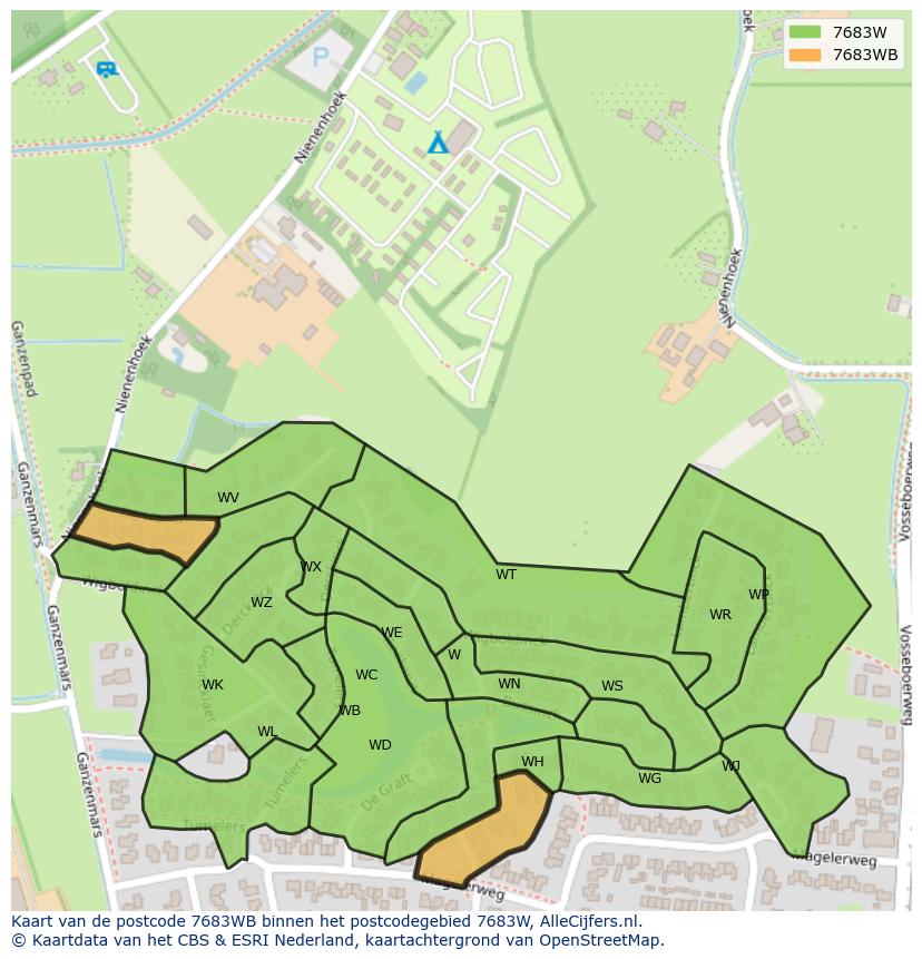 Afbeelding van het postcodegebied 7683 WB op de kaart.