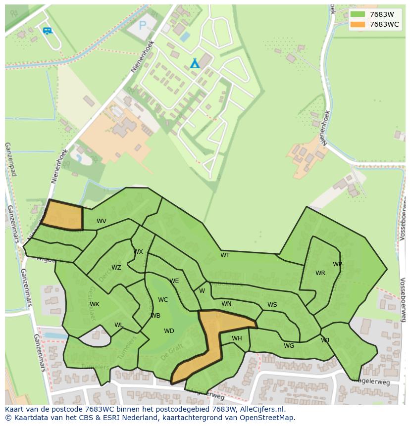Afbeelding van het postcodegebied 7683 WC op de kaart.