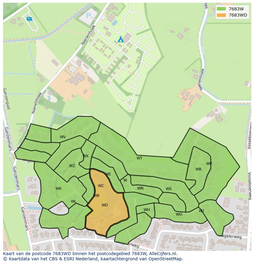 Afbeelding van het postcodegebied 7683 WD op de kaart.