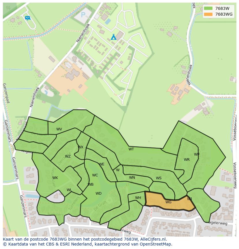 Afbeelding van het postcodegebied 7683 WG op de kaart.
