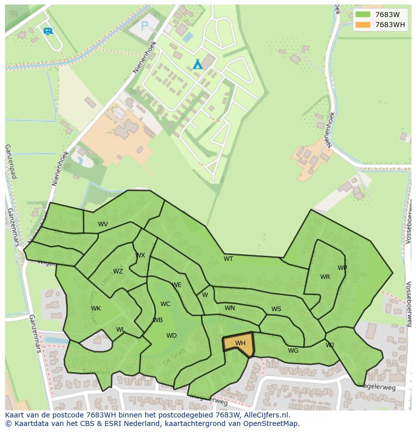 Afbeelding van het postcodegebied 7683 WH op de kaart.