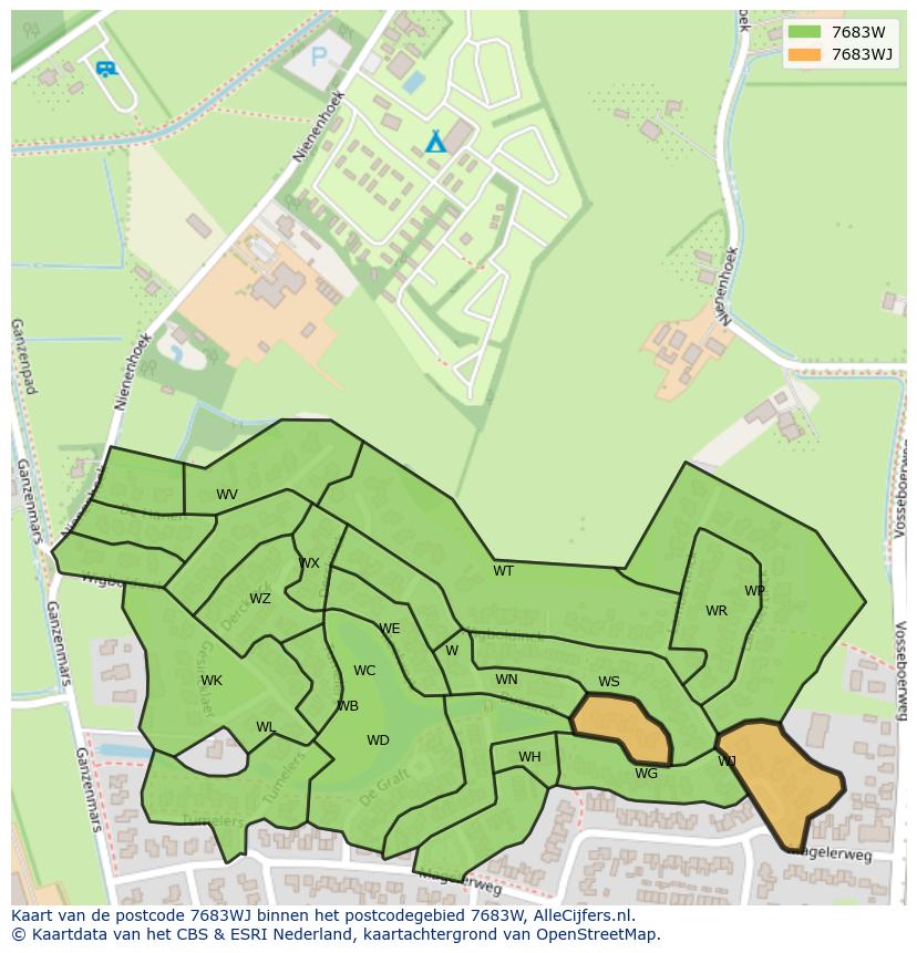 Afbeelding van het postcodegebied 7683 WJ op de kaart.