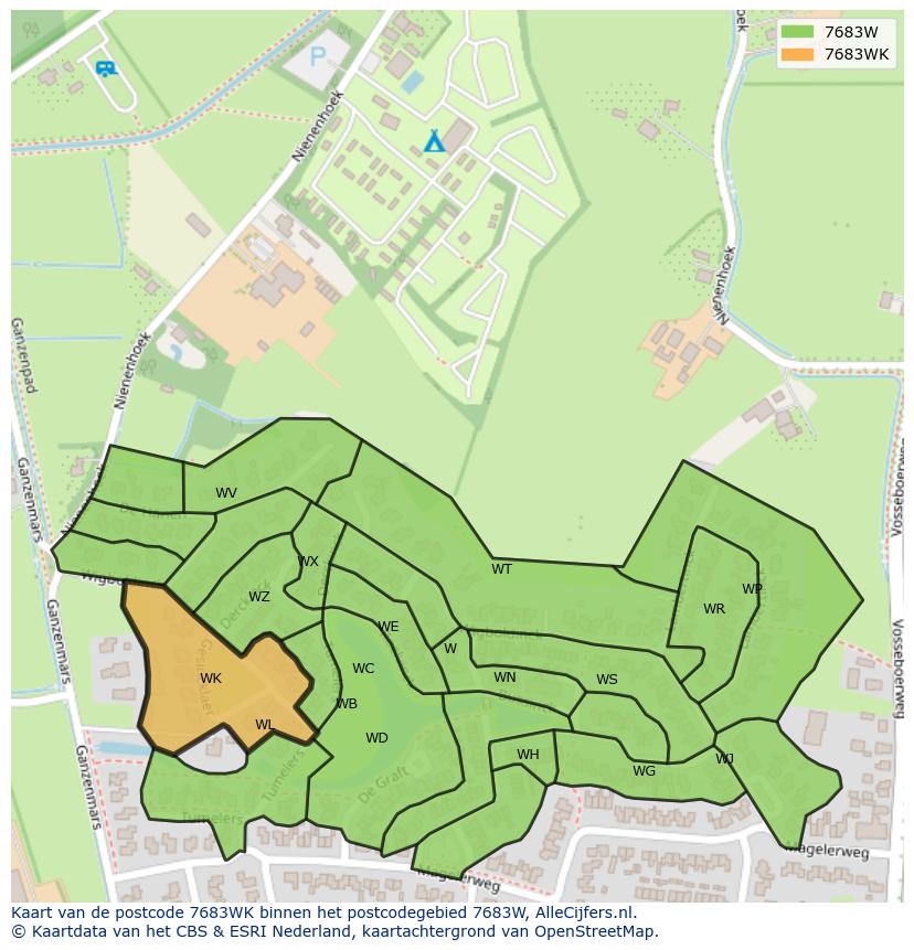Afbeelding van het postcodegebied 7683 WK op de kaart.