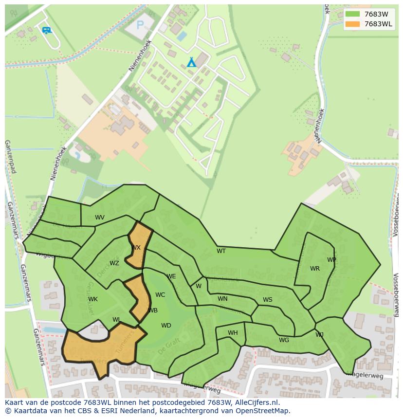 Afbeelding van het postcodegebied 7683 WL op de kaart.