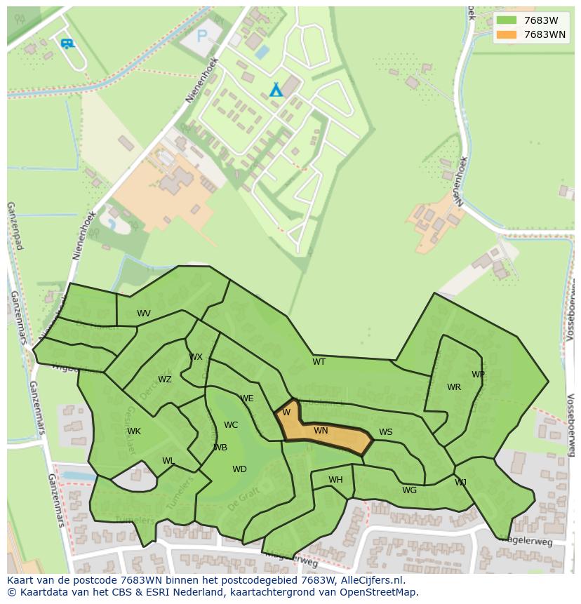 Afbeelding van het postcodegebied 7683 WN op de kaart.