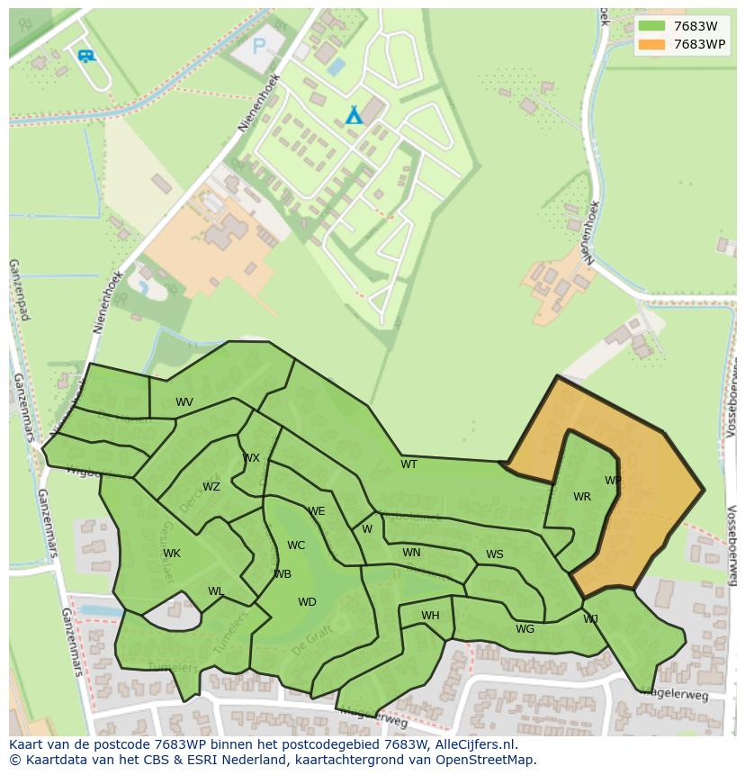 Afbeelding van het postcodegebied 7683 WP op de kaart.